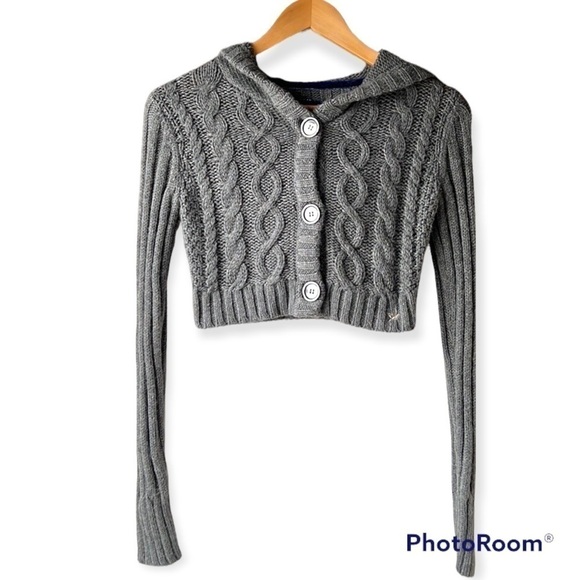 aerie Sweaters - AERIE Grey Hooded Ribbed Cropped Cardigan Size XS